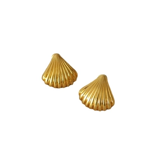 Vintage gold plated brass seashell stud earrings with textured radial shell design