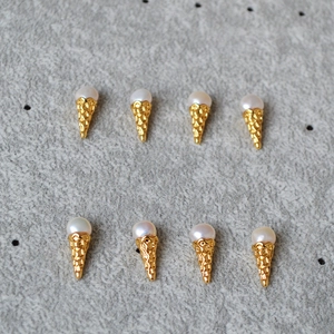 Exquisite 925 silver ice cream cone stud earrings with natural freshwater pearls