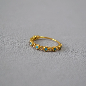 Minimalist Brass Gold Plated Thin Turquoise Zirconia Ring Elegant Bohemian Geometric Inlaid Finger Jewelry For Women