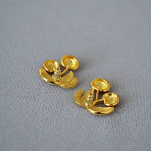 Vintage gold plated cherry earrings showing the high quality back construction and 925 silver needle
