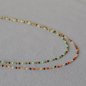 Vintage Handgefertigte Perlen Halskette Damen Mehrfarbig Glasperlen Vergoldete Kette Verstellbar Ästhetischer Schmuck Geschenk
