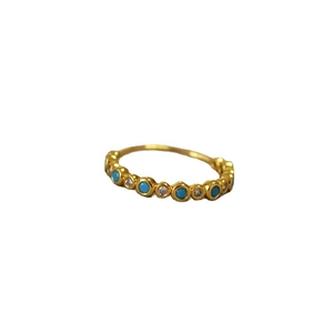 Minimalist gold-plated ring with turquoise and cubic zirconia in a bubble setting