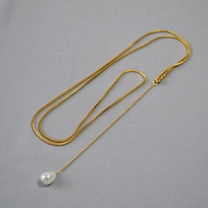 Collier Long À Pendentif Cuivre Chaîne Serpent Künstliche Perle D'imitation Minimaliste Élégant Chaîne Pull Femme