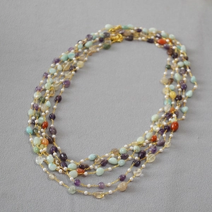 Natural Stone Beaded Sweater Chain Necklace With Artificial Pearls Handmade Layered Jewelry For Women Bohemian Style
