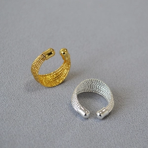 Bague Ouverte Réglable en Laiton Minimaliste pour Femmes Plaqué Or 18K Argent Épais Texture Tissée Mesh Bijoux de Mode Multicouche