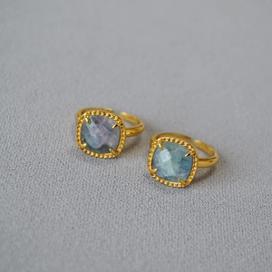 Vintage gold faceted fluorite ring set with gradient stones and adjustable open band