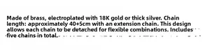 Detail of 5 detachable chains in 18K gold plated brass with 40+5cm length specifications