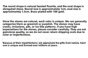 Detailed chart showing faceted fluorite and labradorite stone sizes on 18K gold brass ring