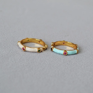 Enamel Zirconia Bamboo Shape Open Ring Adjustable Gold Plated Copper Minimalist Colorful Finger Ring For Women Jewelry