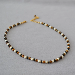 Tiger Eye Black Agate Mother Of Artificial Pearl Beaded Necklace And Bracelet Retro Handmade Jewelry For Women Elegant
