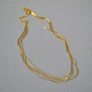 Minimalist Italian multi-layer gold thin chain necklace with adjustable lobster clasp