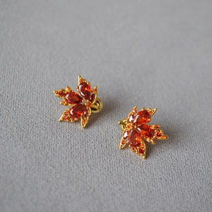 Vintage Mori Stil Ahornblatt Kupfer Ohrstecker Mit 925 Sterlingsilber Ohrstecker-Stift Orange Rot Zirkonia Eingelegt Schmuck