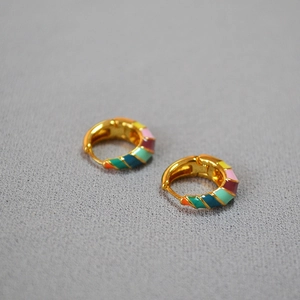 Handmade Colorful Enamel Drip Oil Hoop Earrings For Women Gold Plated Copper Sweet Spiral Geometric Rainbow Striped Earring Jewelry