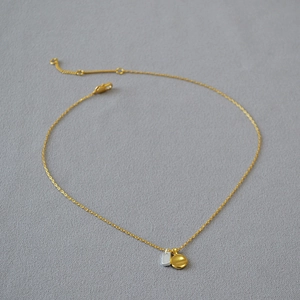 French Vintage Brass Gold Plated Necklace Two Tone Geometric Pendant Dainty Clavicle Chain Women Minimalist Jewelry Gift