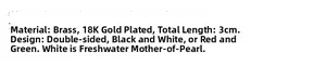 Detail list of 18K gold plated brass earrings with mother of pearl and double sided heart