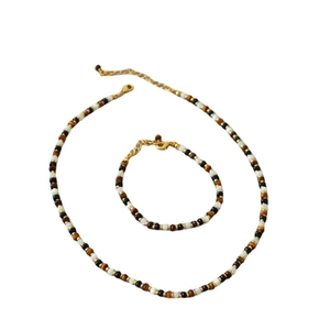 Elegant tiger eye and black onyx beaded necklace set with golden spacers and lobster clasp