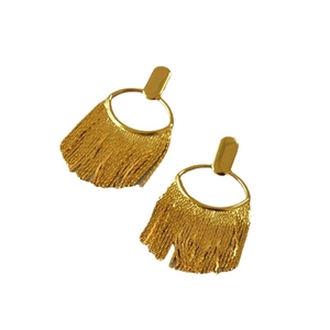 Boucles d'oreilles pendantes de luxe dorées avec franges et pompons élégants pour femme