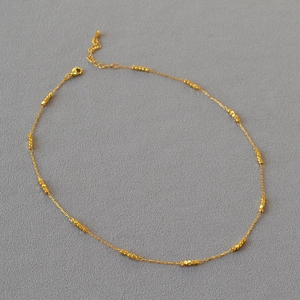 Minimalist Brass Gold Plated Clavicle Chain Necklace Handmade Beveled Square Beads Short Thin Chain Niche Design Jewelry For Women