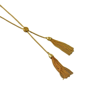 Retro gold double tassel adjustable sweater necklace with sliding buckle minimalist design