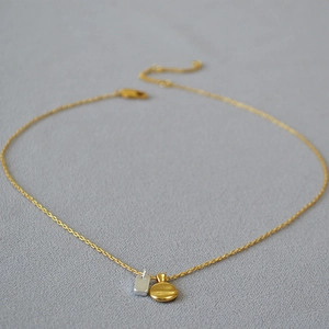 Minimalist gold and silver mixed tone pendant necklace with brass gold plating chain