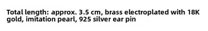 Specifications of 3.5cm 18K gold plated brass earrings with faux pearls and 925 silver pins