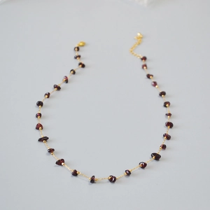 French Elegant Irregular Purplish Red Garnet Pendant Necklace For Women Gold Plated Alloy Chain Choker Jewelry Gift