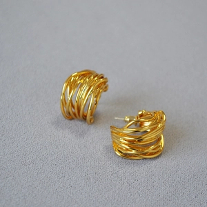 Vintage Irregular Wrapped Wire Stud Earrings Copper Gold Plated 925 Sterling Silver Post Geometric Earrings For Women