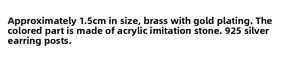 Detailed spec sheet for geometric studs with 925 silver pins and brass gold plating