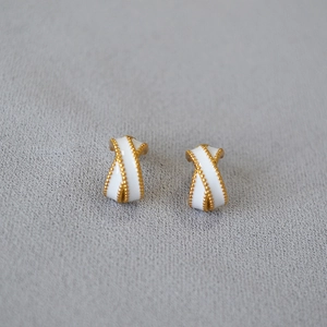 Vintage gold plated enamel cross hoop earrings with beaded milgrain edges for women