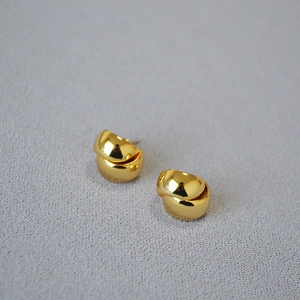 Minimalist double layered gold-plated brass C-shape stud earrings with a high polish finish