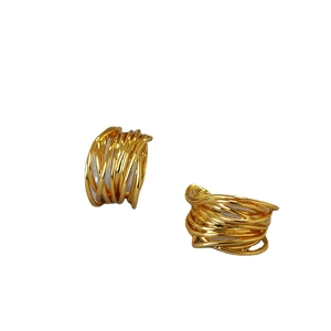 French vintage multi-layered irregular gold-plated wire wrap statement ring set