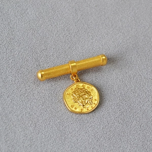 French vintage gold coin brooch with detachable bar design and embossed portrait detail