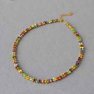 Bohemian Colorful Seed Bead Handmade Woven Necklace Women Gold Plated Alloy Clasp Adjustable Rainbow Choker Ethnic Retro Jewelry