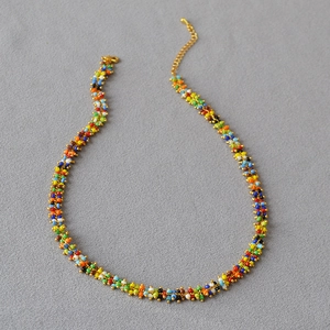 Handmade bohemian colorful bead necklace for women with adjustable golden lobster clasp