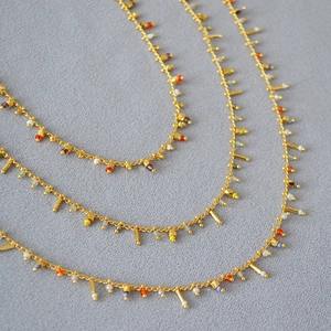Bohemian Style Copper Chain Necklace For Women Colorful Glass Seed Beads Irregular Geometric Tassel Dainty Choker Fashion Jewelry