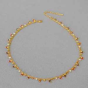 Bohemian gold chain necklace with colorful beads and adjustable lobster clasp closure