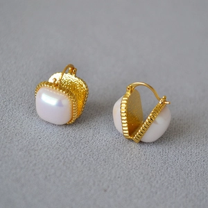 Boucles D'oreilles Carrées En Faux Künstliche Perle Mabe Laiton Plaqué Or 18K Rétro Français Minimaliste Pour Femmes