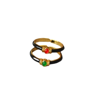 Vintage French style gold-plated rings with colorful enamel and adjustable open band