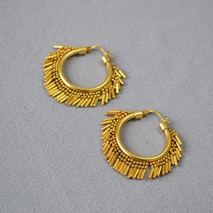 Vintage Brass Gold Plated Tassel Hoop Earrings Bohemian Geometric Dangle Statement Earrings For Party Queen Women Jewelry
