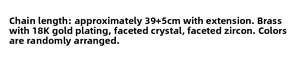 Detailed specs of 18K gold plated brass necklace with crystals and cubic zirconia