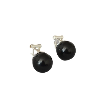 Minimalist black onyx clip-on earrings with polished 925 silver finish for women