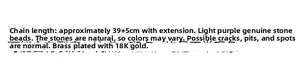 Detail chart of 39+5cm brass 18K gold plated necklace with natural lavender stone specs