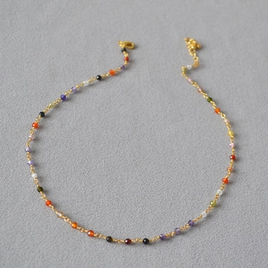 Delicate gold plated necklace with colorful faceted zircon beads and lobster clasp
