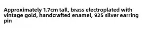 Detailed size and material guide for vintage enamel earrings with 925 silver needles