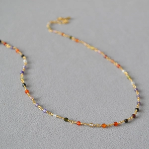 Chic 18k gold plated brass necklace with colorful faceted zircon beads and adjustable chain