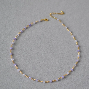 Elegant gold-plated necklace with lavender matte beads and adjustable lobster clasp