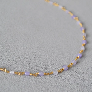 Elegant Light Purple Natural Stone Bead Necklace For Women Gold Plated Brass Handmade Wrapped Wire Clavicle Chain Jewelry
