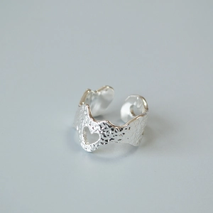 Vintage gold plated brass open ring with textured lava finish and heart cutout