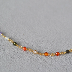 Delicate brass gold plated necklace with colorful faceted zircon beads for women