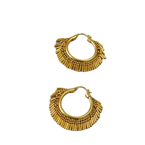 Vintage gold plated brass hoop earrings with dynamic swaying fringe for party women